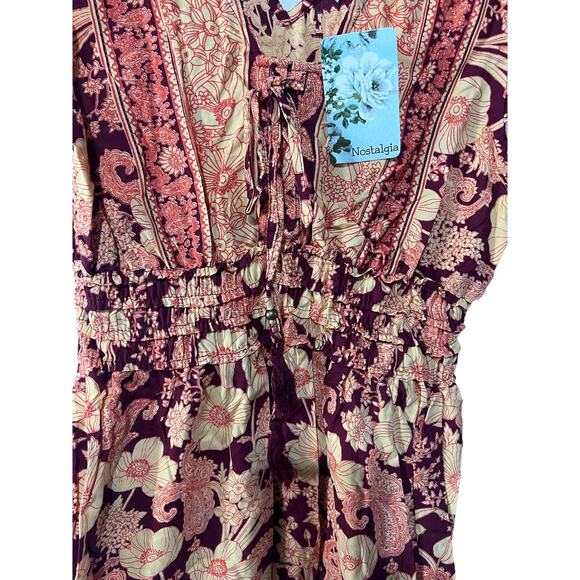 Nostalgia Womens Size Small Mixed Red Floral Boho Fit Flare Mini Dress NEW - Picture 7 of 11